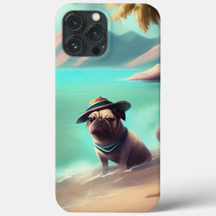 Funda Para iPhone 13 Pro Max Pug disfrutando del arte de la pintura en la playa