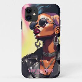 FUNDA PARA iPhone 11 PUNK ROCK CHICA NEGRO CUERO JACKET ART