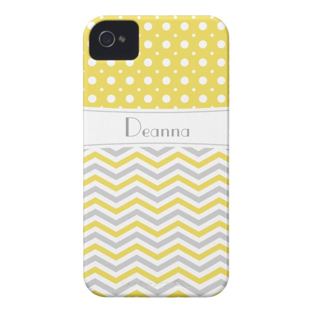 Funda De Case-Mate Para iPhone Punto amarillo moderno, gris, chevron blanco y pol (Atrás)