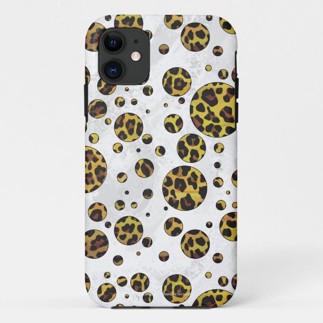 Funda De Case-Mate Para iPhone Punto de polka amarillo y marrón leopardo (Reverso)