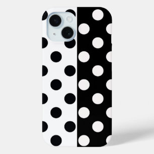 Funda Para iPhone 15 Punto de Polka Inverso de la mitad de color blanco