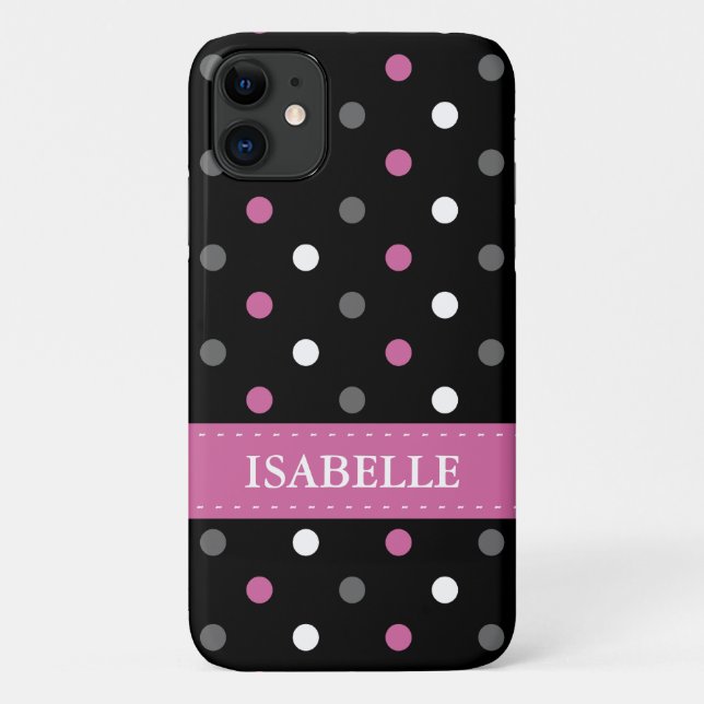Funda De Case-Mate Para iPhone Punto de polka rosa, gris, negro y blanco (Reverso)