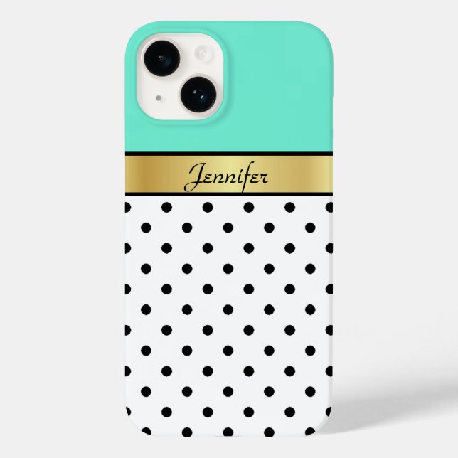 Funda De Case-Mate Para iPhone Punto de Polka Turquesa Verde Elegante y Único (Reverso )