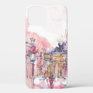 Funda Para iPhone 12 Punto de referencia de París con acuarela en un dí