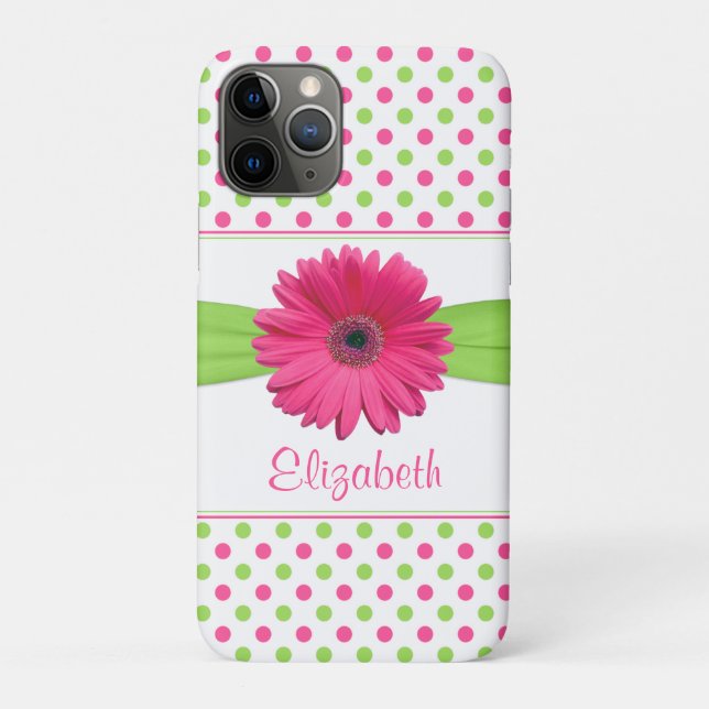 Funda De Case-Mate Para iPhone Punto Gerbera Daisy de Polka Verde Rosa (Reverso)