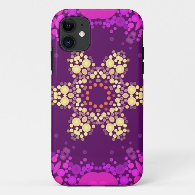 Funda De Case-Mate Para iPhone Punto Mandala Flor rosa y amarillo (Reverso)