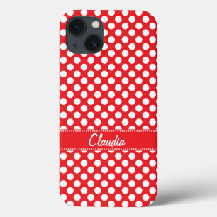 Funda Para iPhone 13 Punto Polka blanco y rojo
