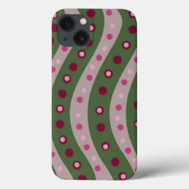 Funda Para iPhone 13 Punto Polka Magenta Pink Green Springtime Patterad