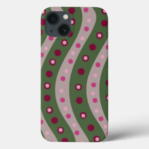 Funda Para iPhone 13 Punto Polka Magenta Pink Green Springtime Patterad