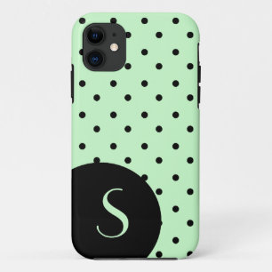 Funda Para iPhone 11 Punto y monograma de polka verde y negro de la Fá