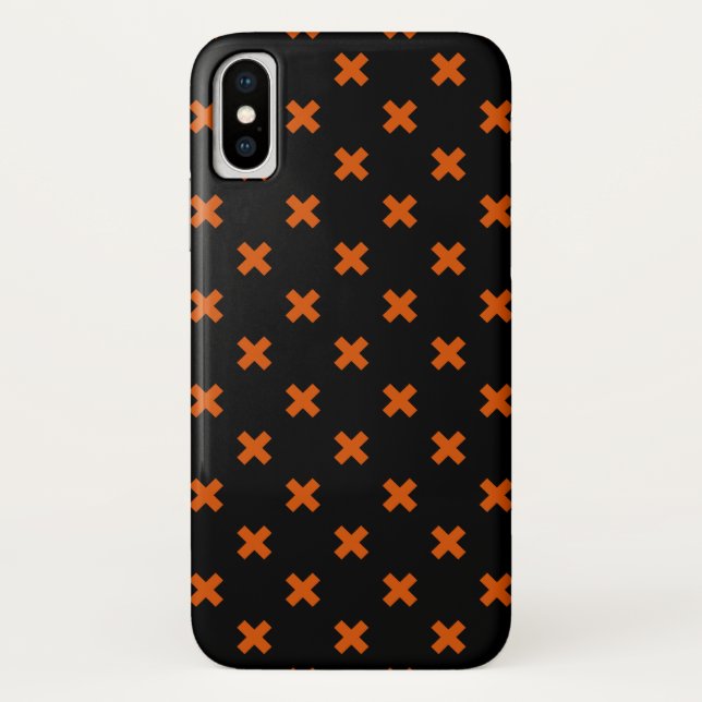 Funda De Case-Mate Para iPhone puntos cruzados naranjas sobre negro (Reverso)