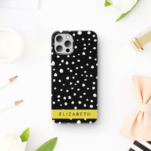 Funda Para iPhone 12 Pro Puntos dálmatas, puntos, negro y blanco, tu nombre
