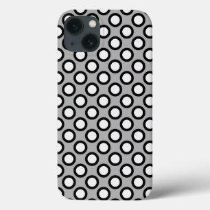 Funda Para iPhone 13 Puntos de círculo retro, grises, negros y blancos