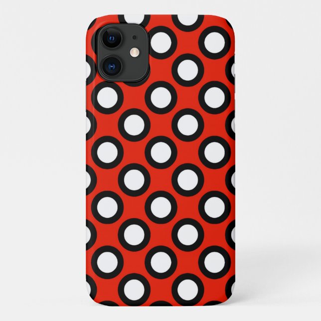 Funda De Case-Mate Para iPhone Puntos de círculo retro, rojo, negro y blanco (Reverso)