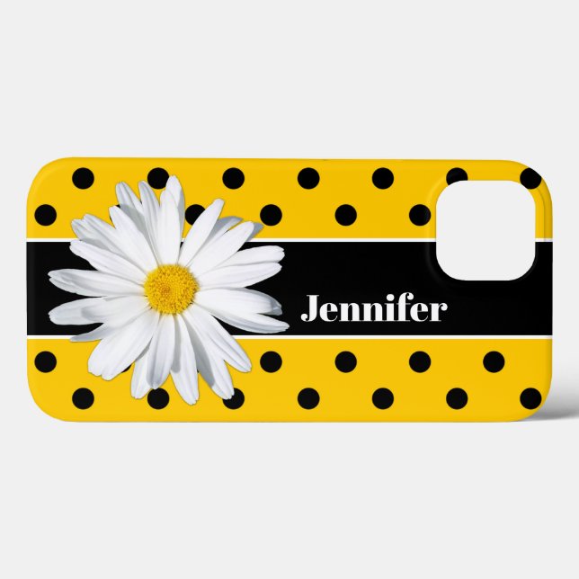 Funda De Case-Mate Para iPhone Puntos de Polka Amarillo, Negro, Estuche para iPho (Reverso (Horizontal))