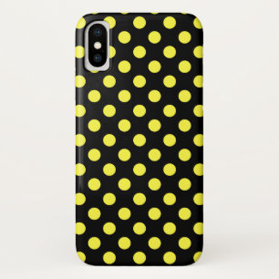 Funda Para iPhone X Puntos de polka amarillos sobre fondo negro