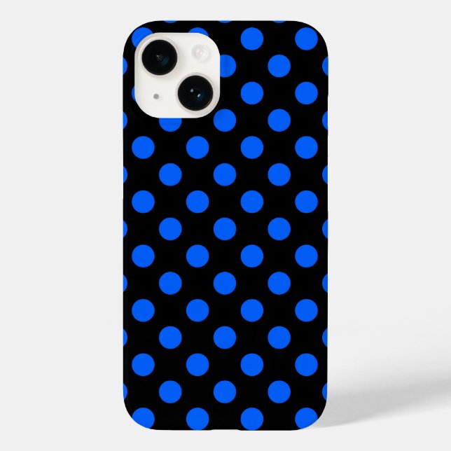 Funda De Case-Mate Para iPhone Puntos de polka azul y negro (Reverso )