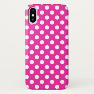 Funda Para iPhone X Puntos de polka blanco en fuchsia