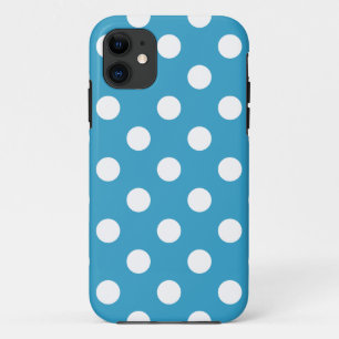 Funda Para iPhone 11 Puntos de Polka Blanco sobre fondo azul pavo real