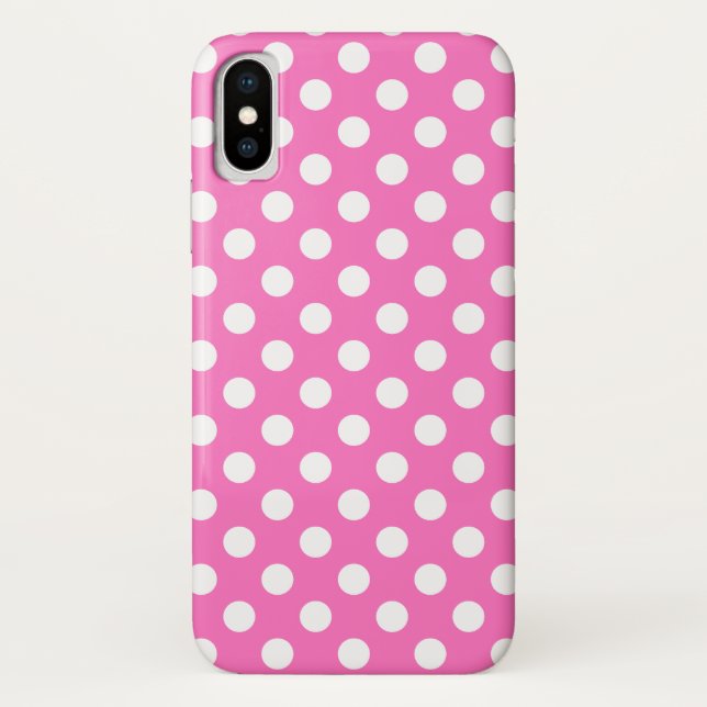 Funda De Case-Mate Para iPhone Puntos de polka blanco sobre rosa (Reverso)