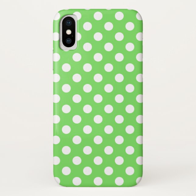 Funda De Case-Mate Para iPhone Puntos de polka blanco sobre verde manzana (Reverso)