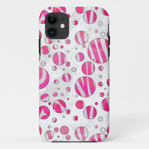 Funda Para iPhone 11 Puntos de polka de cebra blanca y rosa caliente