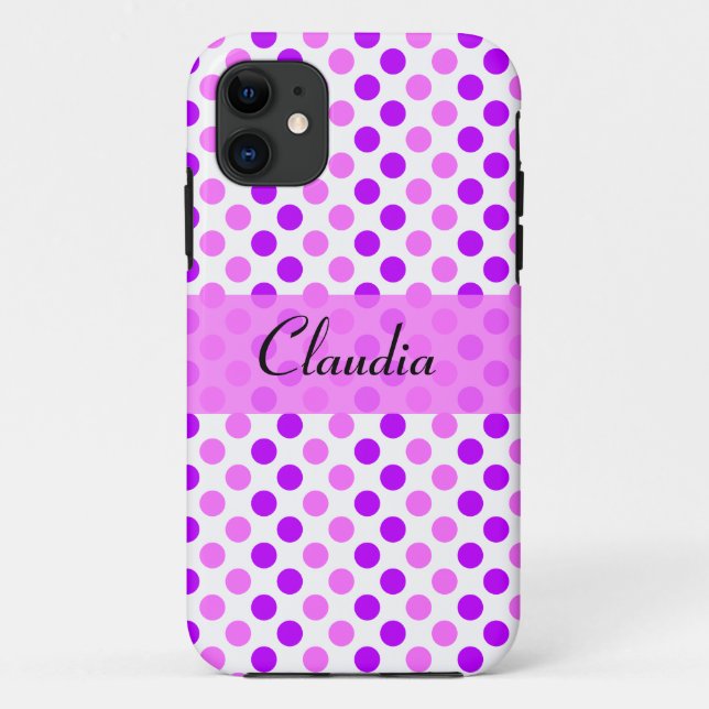 Funda De Case-Mate Para iPhone Puntos de polka morado y rosa (Reverso)
