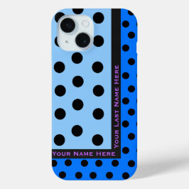Funda Para iPhone 15 Puntos de polka negro sobre el azul - Personalizad