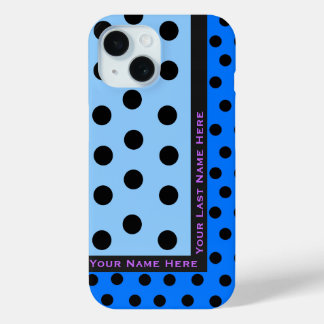 Funda Para iPhone 15 Puntos de polka negro sobre el azul - Personalizad