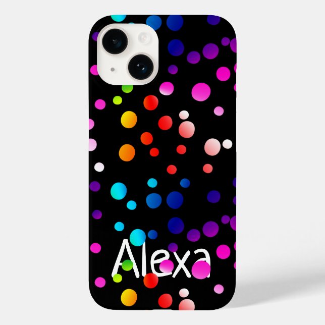 Funda De Case-Mate Para iPhone Puntos de Polka Neon con nombre (Reverso )