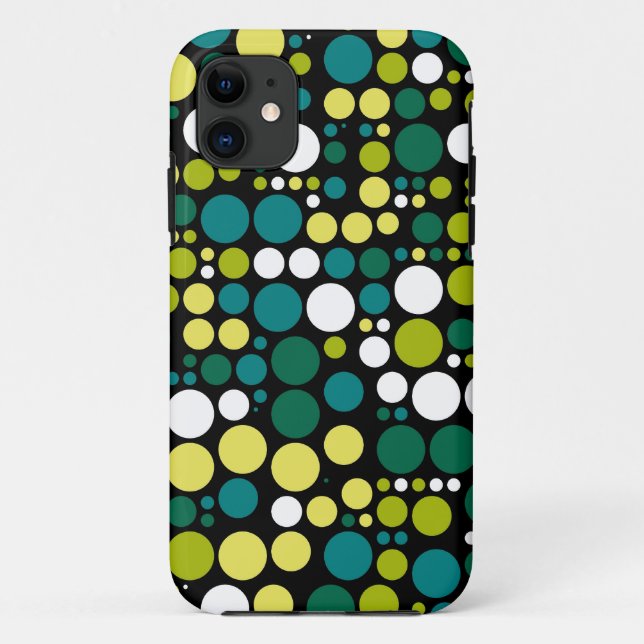 Funda De Case-Mate Para iPhone Puntos de polka retro | Blanco verde amarillo (Reverso)