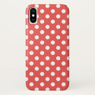 Funda Para iPhone X Puntos de Polka Rojo y Blanco