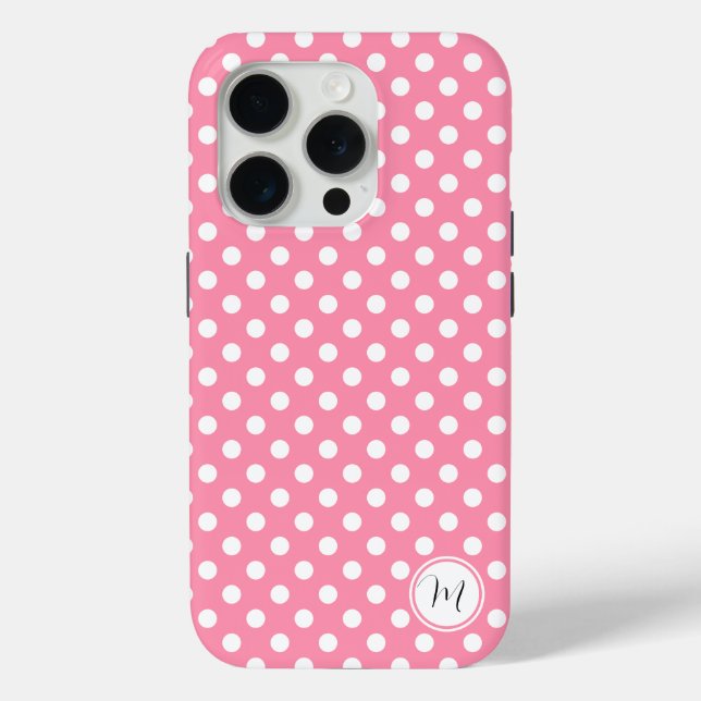 Funda De Case-Mate Para iPhone Puntos de polka rosa y blanco (Reverso )