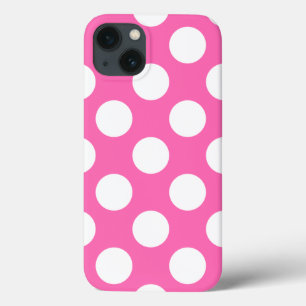 Funda Para iPhone 13 Puntos de Polka Rosado Caliente
