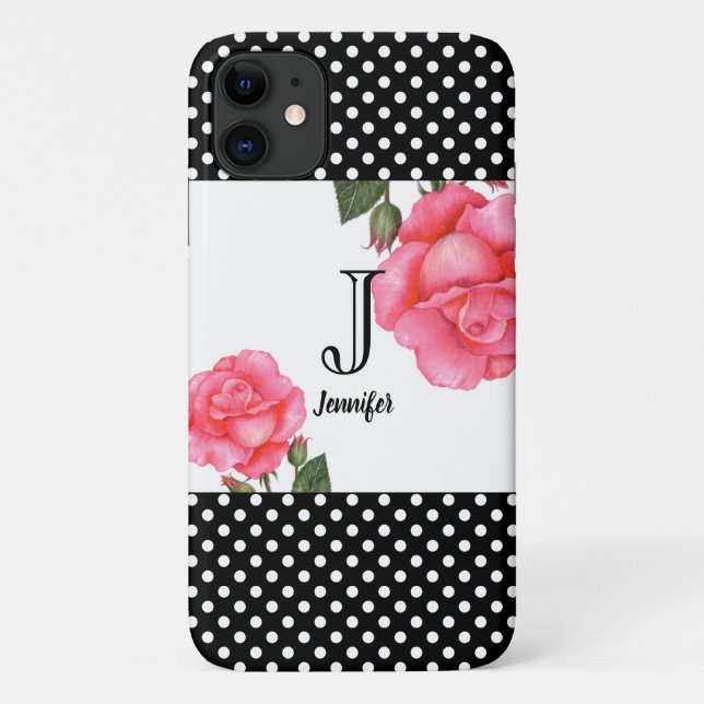 Funda De Case-Mate Para iPhone Puntos de polka rosas chic Shabby (Reverso)