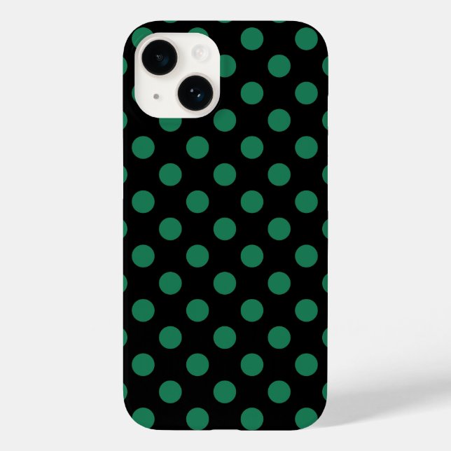 Funda De Case-Mate Para iPhone Puntos de polka verdes y negros (Reverso )