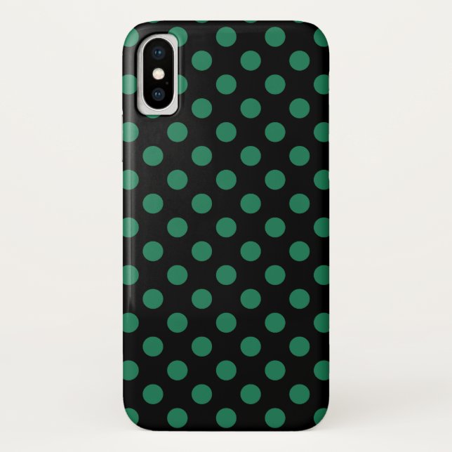 Funda De Case-Mate Para iPhone Puntos de polka verdes y negros (Reverso)