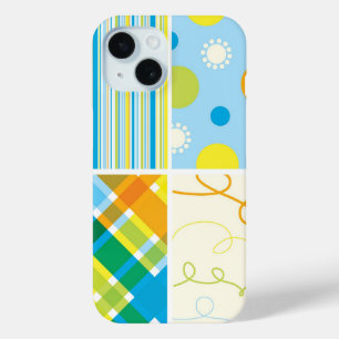 Funda Para iPhone 15 Puntos del patrón retro azul amarillo dorado resqu