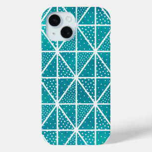 Funda Para iPhone 15 Puntos del triángulo del patrón geométrico azul ve