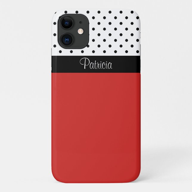 Funda De Case-Mate Para iPhone Puntos modernos de Polka Rojo, Blanco y Negro (Reverso)