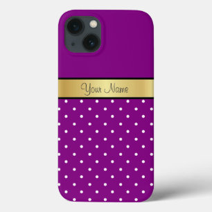 Funda Para iPhone 13 Puntos morados y blancos de moda, nombre personali