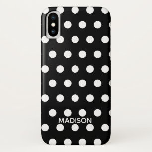 Funda Para iPhone X Puntos negros y blancos Nombre personalizado