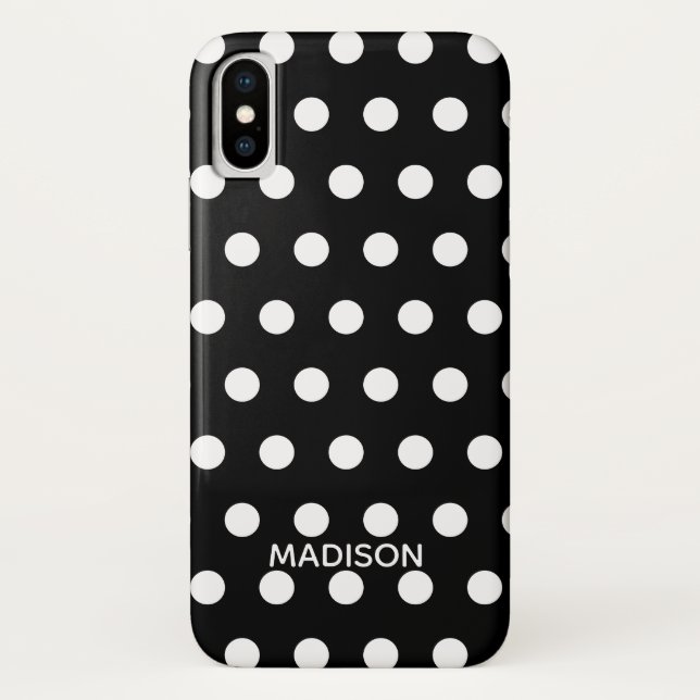 Funda De Case-Mate Para iPhone Puntos negros y blancos Nombre personalizado (Reverso)