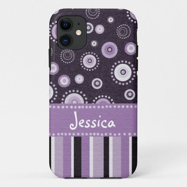 Funda De Case-Mate Para iPhone Puntos púrpura y rayas (Reverso)