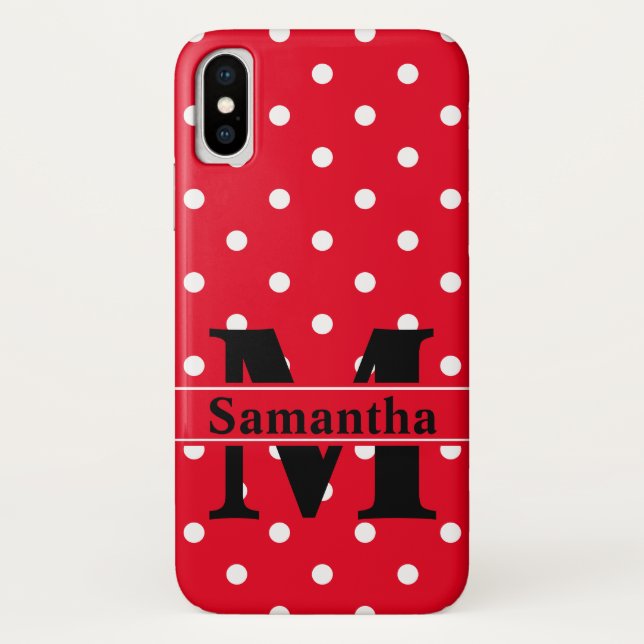 Funda De Case-Mate Para iPhone Puntos rojos blancos retro personalizados (Reverso)