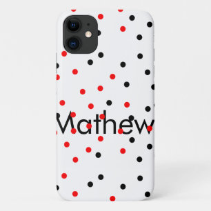 Funda Para iPhone 11 Puntos rojos negros agregan texto de nombre letra