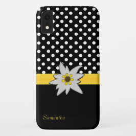 Funda Para iPhone XR Puntos y Edelweiss del Polka Blanco y Negro
