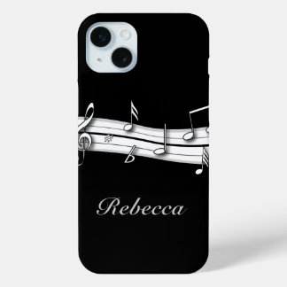 Funda Para iPhone 15 Mini Puntuación de notas musicales en blanco y negro gr