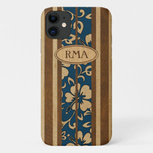 Funda Para iPhone 11 Pupukea Vintage Hawai Monograma Faux Wood Surf