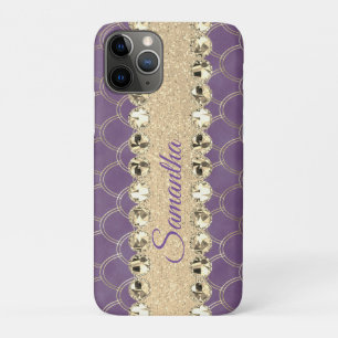 Funda Para iPhone 11 Pro Purple and Relieve metalizado dorado Diamond Bling